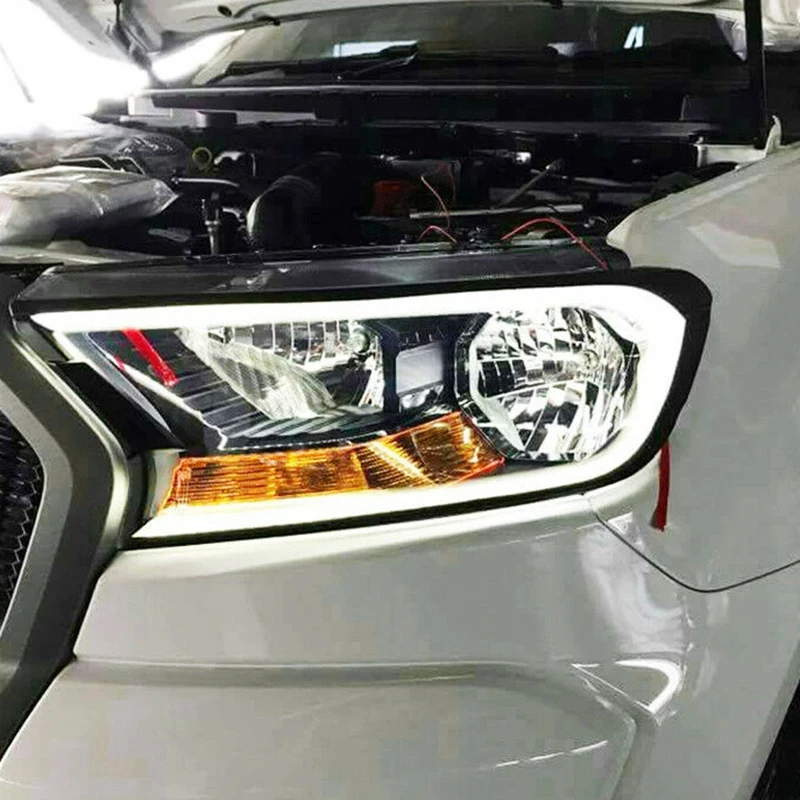 

Black DRL Headlight LED Cover Trim Lamp Hood Daytime Running Light For Ford Ranger Everest Endeavour 2015-2019