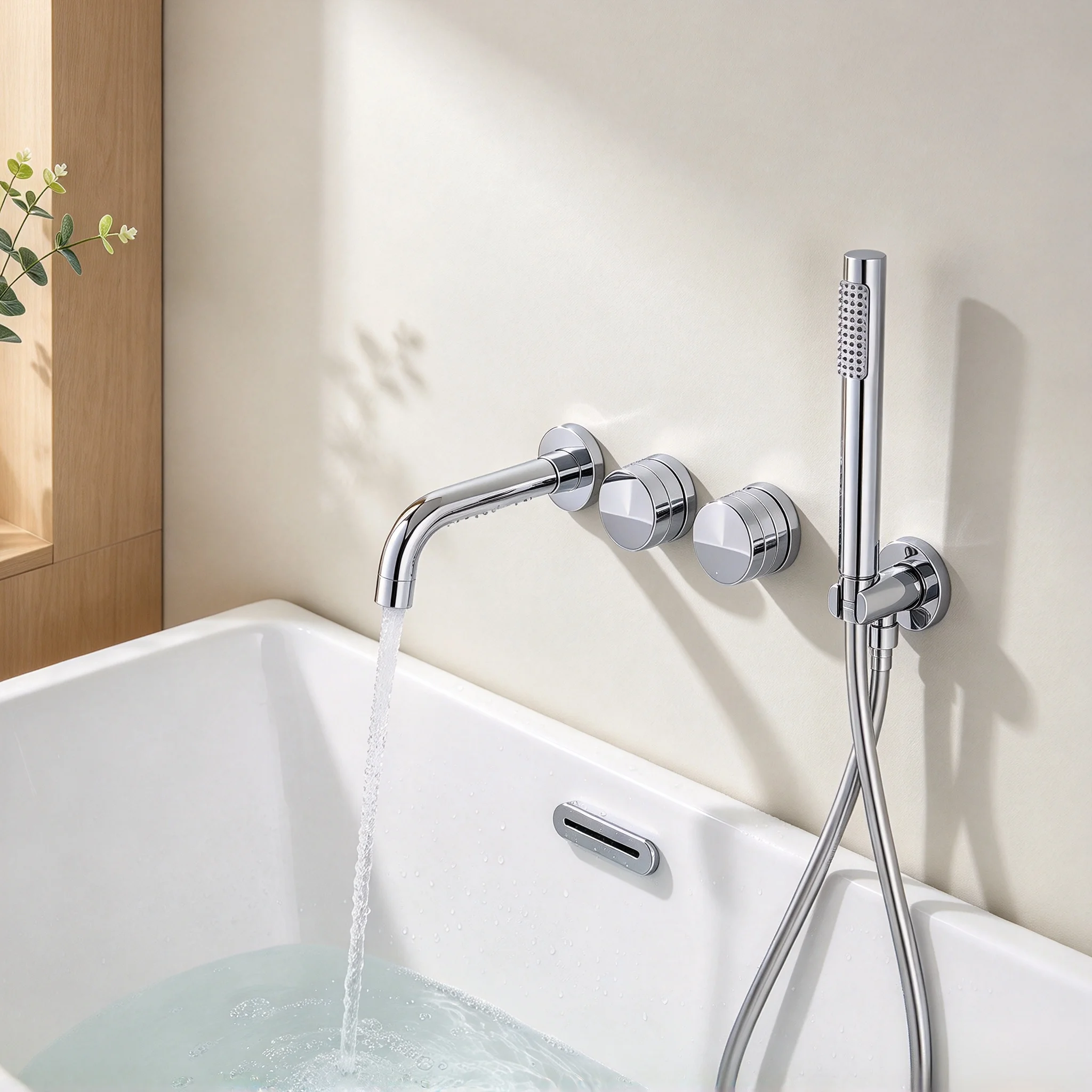 Bathtub Faucet Brass Wall Mounted Bathroom Two-Handle Faucet Chrome Shower Faucet Set Hot and Cold Water Mixer Tap
