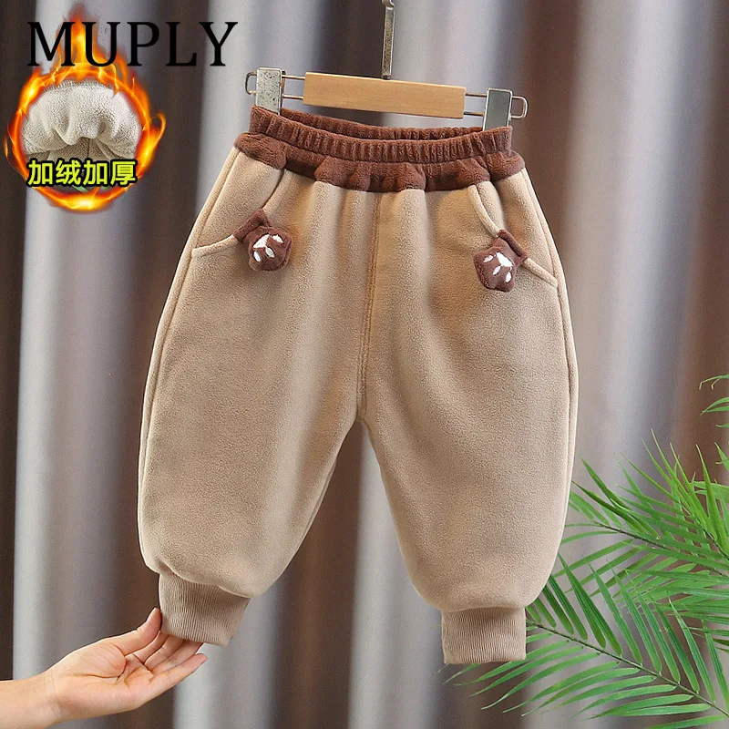 Boys Thickened Fleece Children's Pants Winter New Style Baby Cotton Trousers Kids Casual Cotton Blend Long Pants for Girls