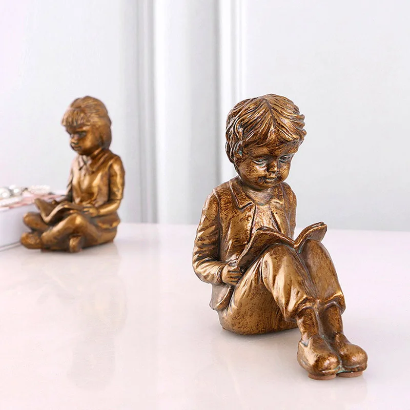 Reading Child Bookends Home Decoration Accessories Office Study Room Display Antique Book Stand Resin Ornaments Desktop Decors