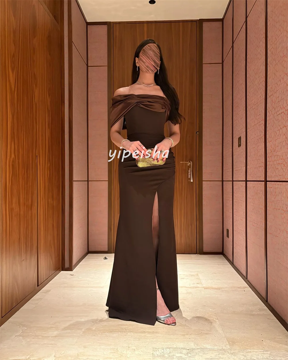 Vestidos largos personalizados de moda Formal Jersey plisado sirena con hombros descubiertos vestidos para ocasiones a medida exquisitos de alta calidad