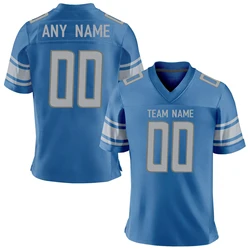 Aangepaste American Football Jersey gepersonaliseerd gedrukt teamnaam nummer training uniform blauw grijs fans cadeau voor volwassenen kinderen