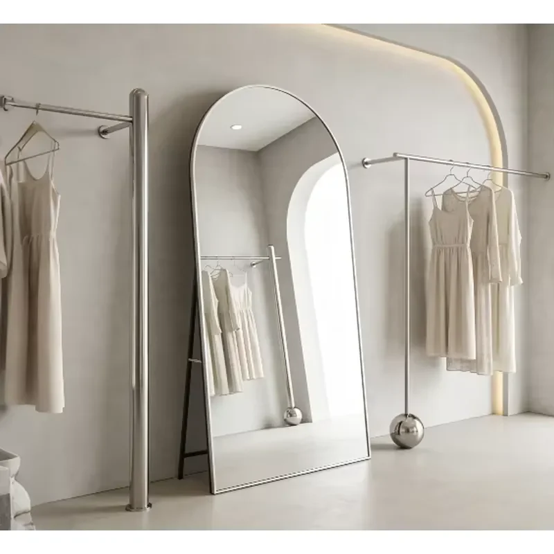 Home Full-Length Arch-Shaped Aluminum Alloy Floor-Standing Wall-Mounted Instagram Style Large Dressing Mirror for Girls'