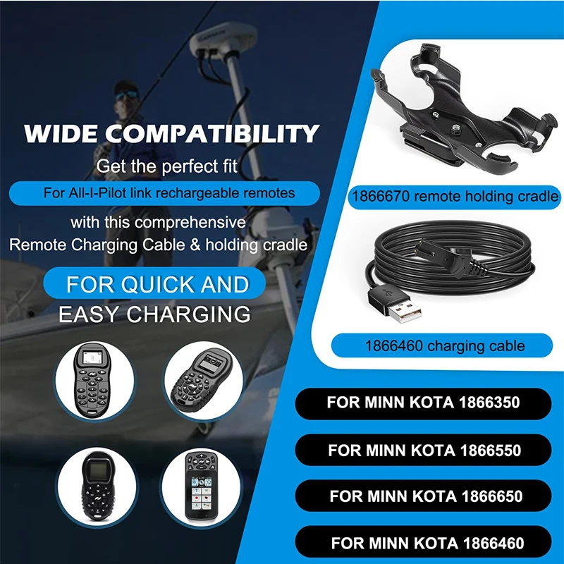 Remote Charging Cable & Holding Cradle Holder Replace for All Minn Kota Ipilot Link Remote Bluetooth & Legacy 1866460 &1866670