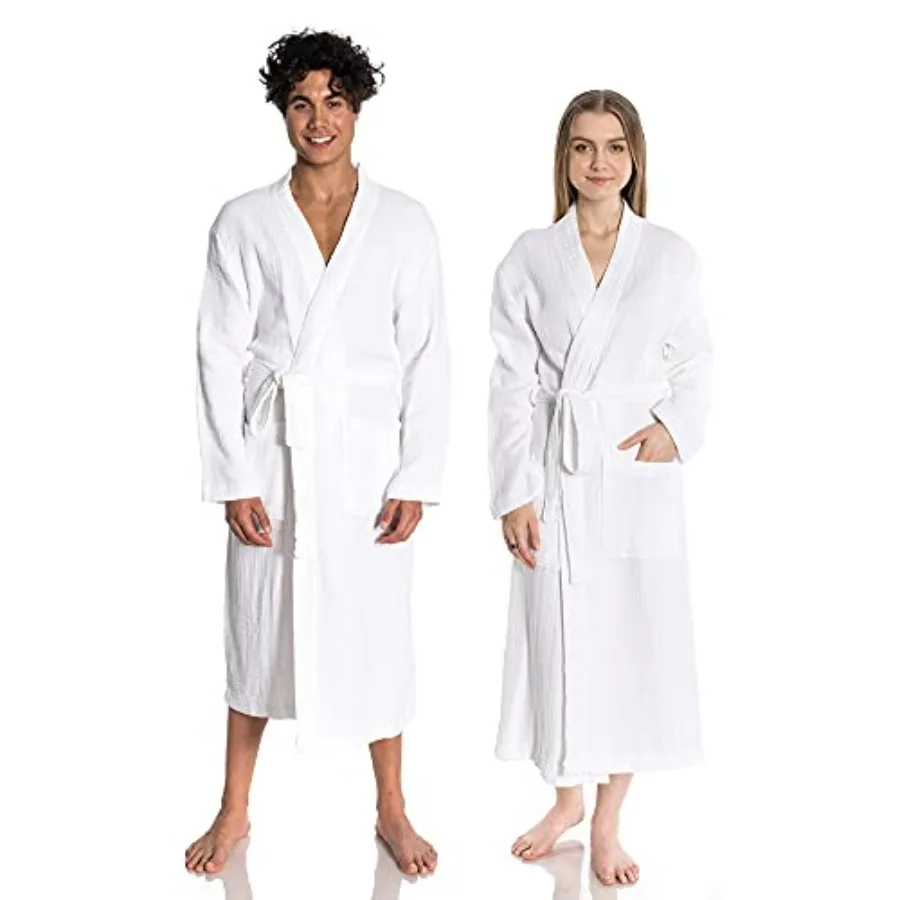 

ORMES Muslin Unisex Bathrobe Women Men 100 Cotton Kimono Lightweight Robe Long Robes Soft Absorbent Spa robes