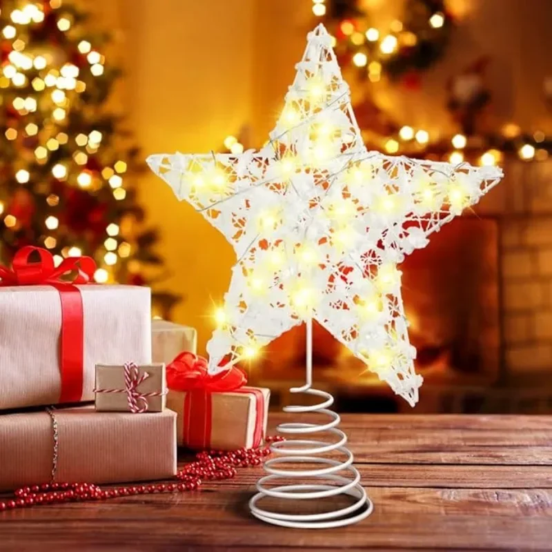 

4 шт. новая звезда на вершине дерева, железный художественный светодиодный светильник, светящееся рождественское украшение, Санта-Клаус, снежинка, рождественская елка, украшение в виде звезды