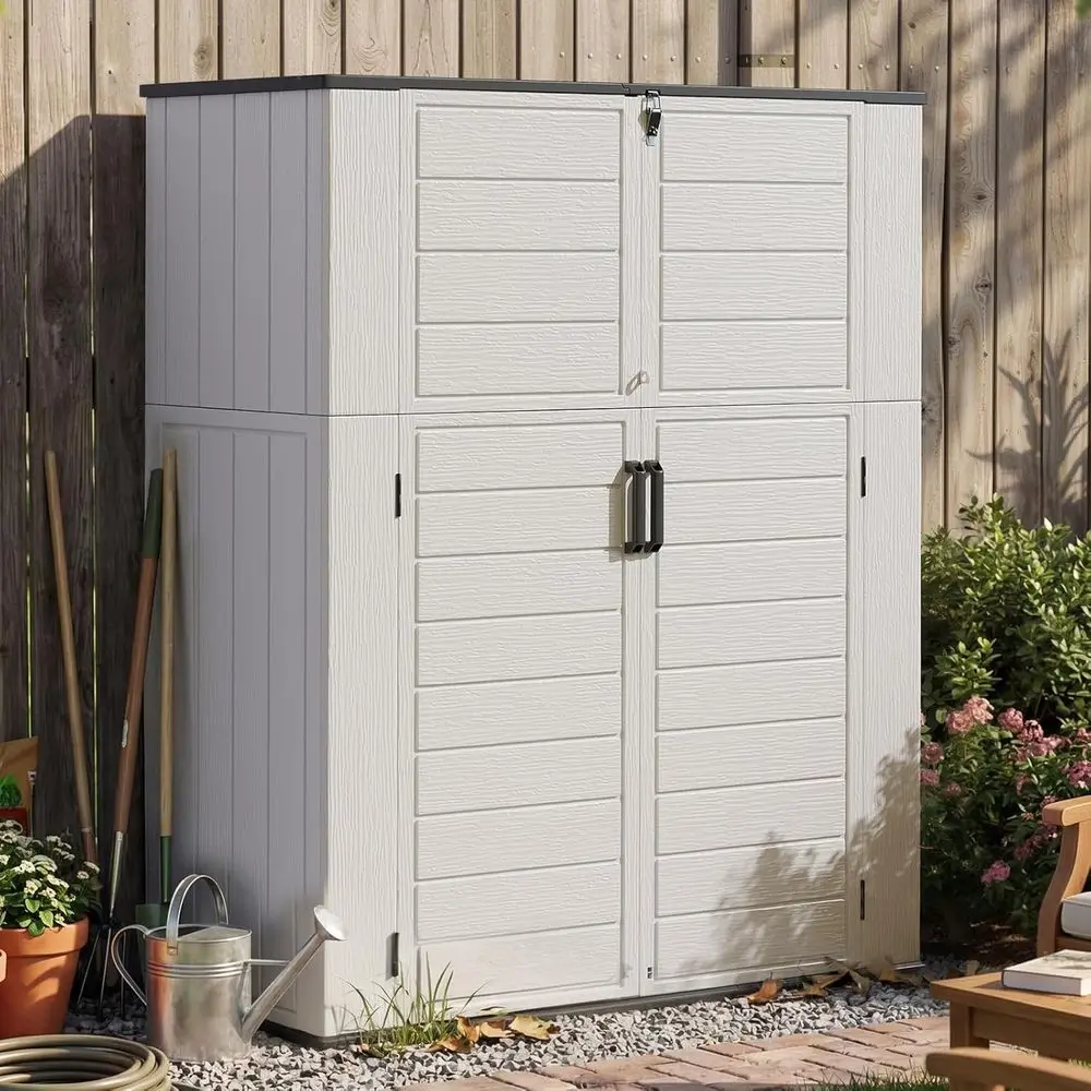 

Outdoor Storage Shed - Waterproof Resin Cabinet for Patio, Garden Tools, Pool Equipment (White)