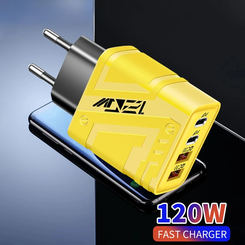 

120W USB Charger Type C Fast Charging Mobile Phone Power Adapter For iPhone Samsung Xiaomi Quick Charge EU/US Plug Wall Charger