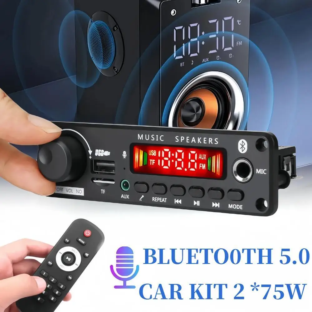 Bluetooth 5.0 MP3 Decoder Board 75W 150W Amplifier Audio Player 12V DIY MP3 Player Car FM Radio Module TF USB Mic Record Call