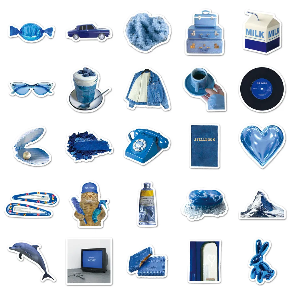 50Pcs Blue INS Style Journal Sticker Aesthetic Minimalist Decor for Phone/Laptop/Water Bottle Waterproof RecordingYourLife Store