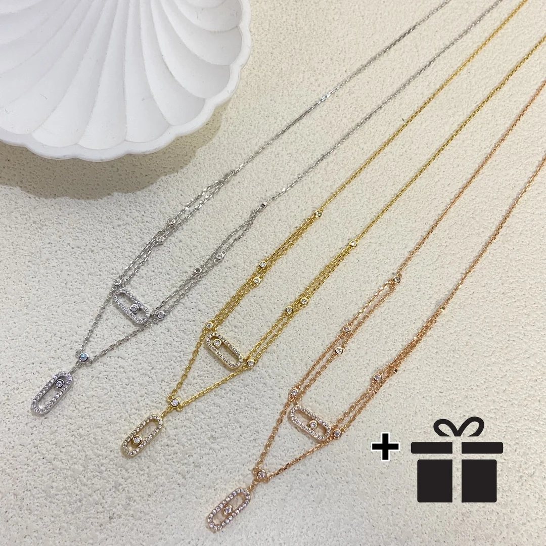 

Wholesale high-quality S 925 silver full diamond double-layer pin necklace, fashionable jewelry for daily banquets and festivals