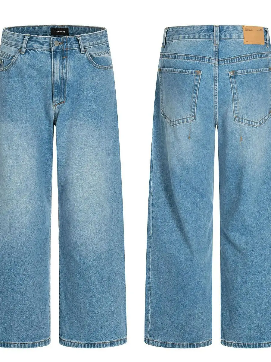 

Ретро-джинсы в американском стиле, унисекс, свободные, прямые, широкие штанины, утягивающие, повседневные, из денима, со средней посадкой, на молнии