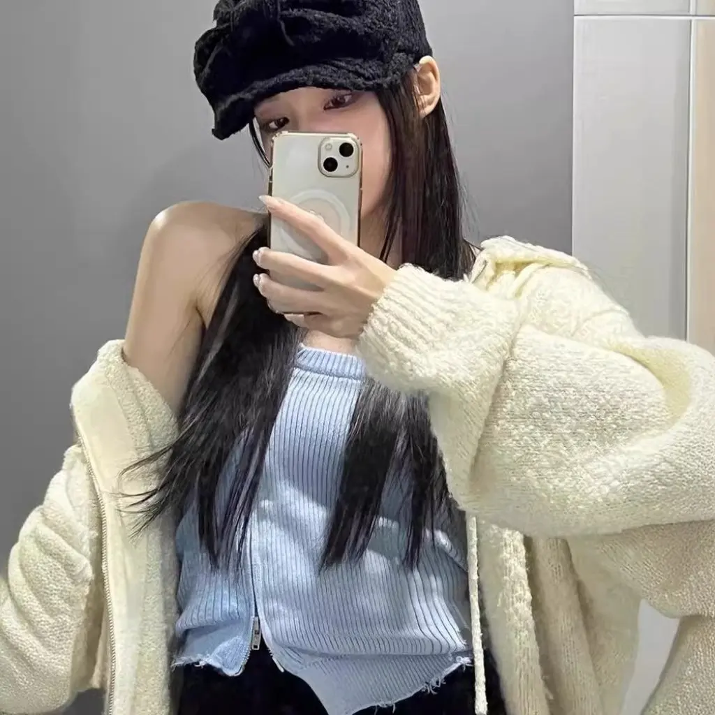 

Korean Badblood Bcac Series Women's Hooded Knitted Cardigan Sweater Loose Fit Autumn Winter Outwear Top