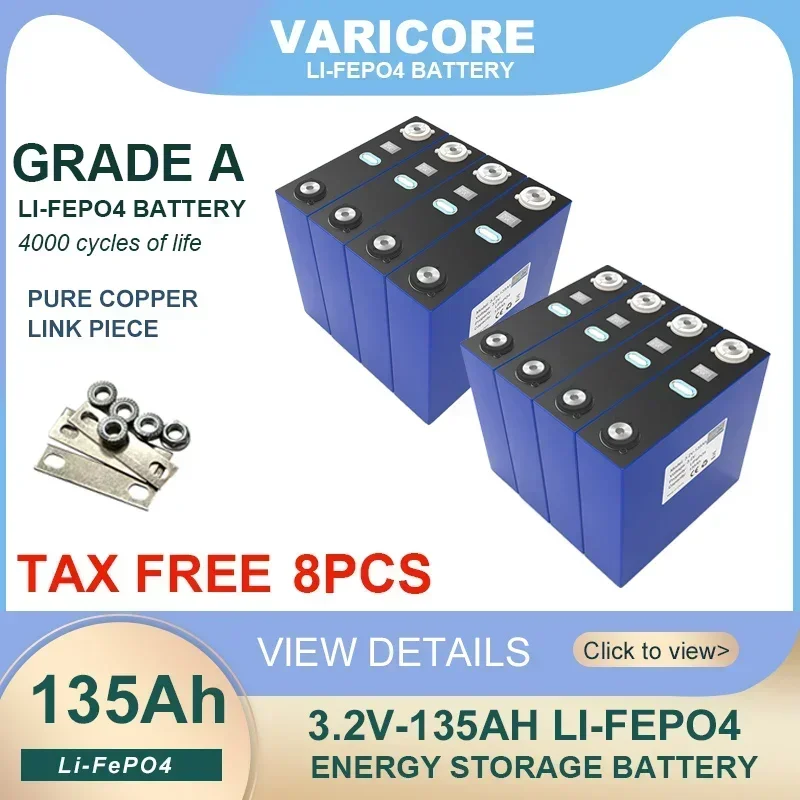 8pcs 3.2v 310Ah 280Ah 135Ah 105Ah Lifepo4 Rechargeable Battery Lithium Iron Phosphate Solar Cell 12v 24v Lifepo4 cell Tax Free