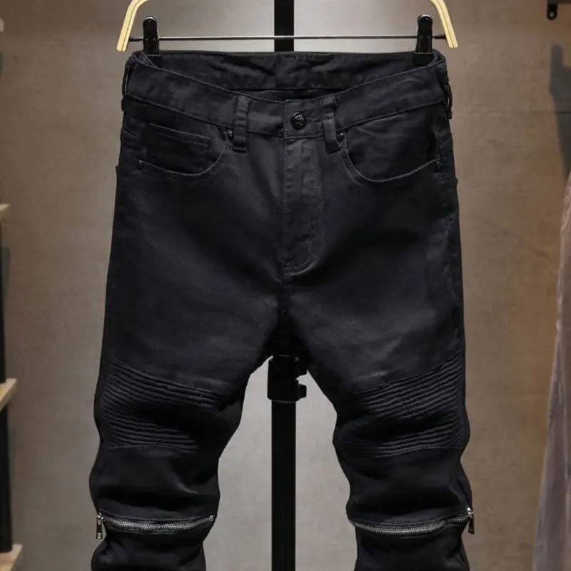 Street Designer Fashion Men Jeans Black Stretch Slim Fit Ripped Jeans Men Zipper Patched Y2K Hip Hop Denim Biker Pants Hombre