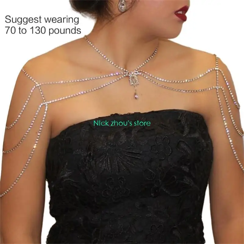 E15E سلسلة كتف شرابات متعددة الطبقات للرجال والنساء للجنسين سلسلة خلفية مع أحجار الراين قلادة مثيرة مجوهرات الحفلات المسائية #6