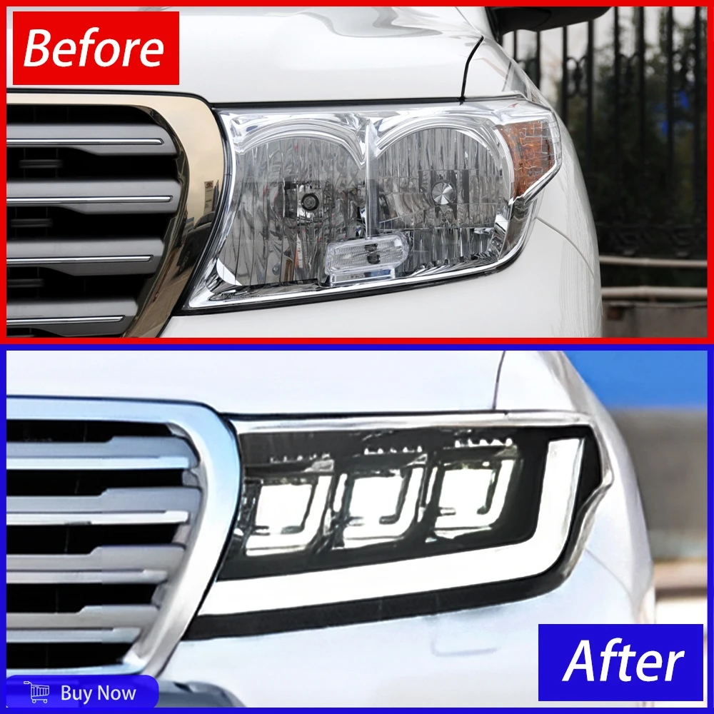 For Toyota Land Cruiser 2008-2015 Car Front Lamps Assembly Upgrade Car LED Headlight Accessories Three Projector Lens Turn Light