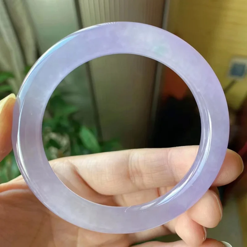 

Newest Ice Seed Light violet Perfect Round Bar Jadeite Bracelet Jade Bangle Elegant Noble Floating Flower Handring Fine Jewelry