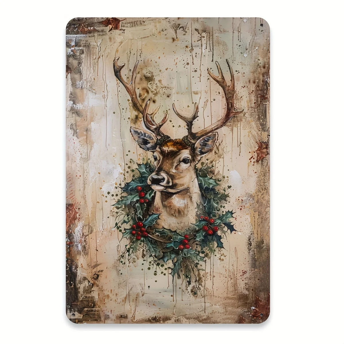 Vintage Metal Tin Sign - Christmas Reindeer, for Restaurant, Bedroom, Living Room, Cafe, Garden Indoor/Outdoor Decoration, Chris