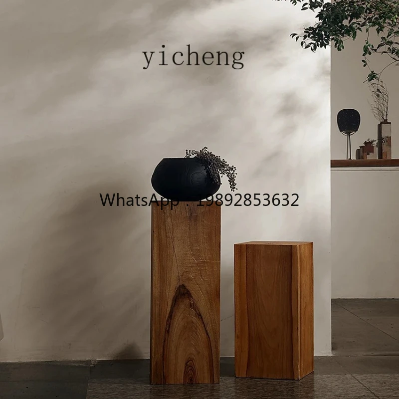 M3-19  Base Sculpture Stand Decorative Ornament Square Camphor Wood Carbonized Pillar Solid Wood