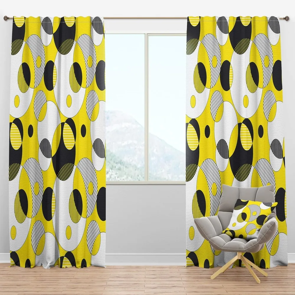 Thermal Insulated Retro Geometrical Abstract Pattern Curtains for Bedrooms and Living Rooms - Ideal for Room Insulation and Styl