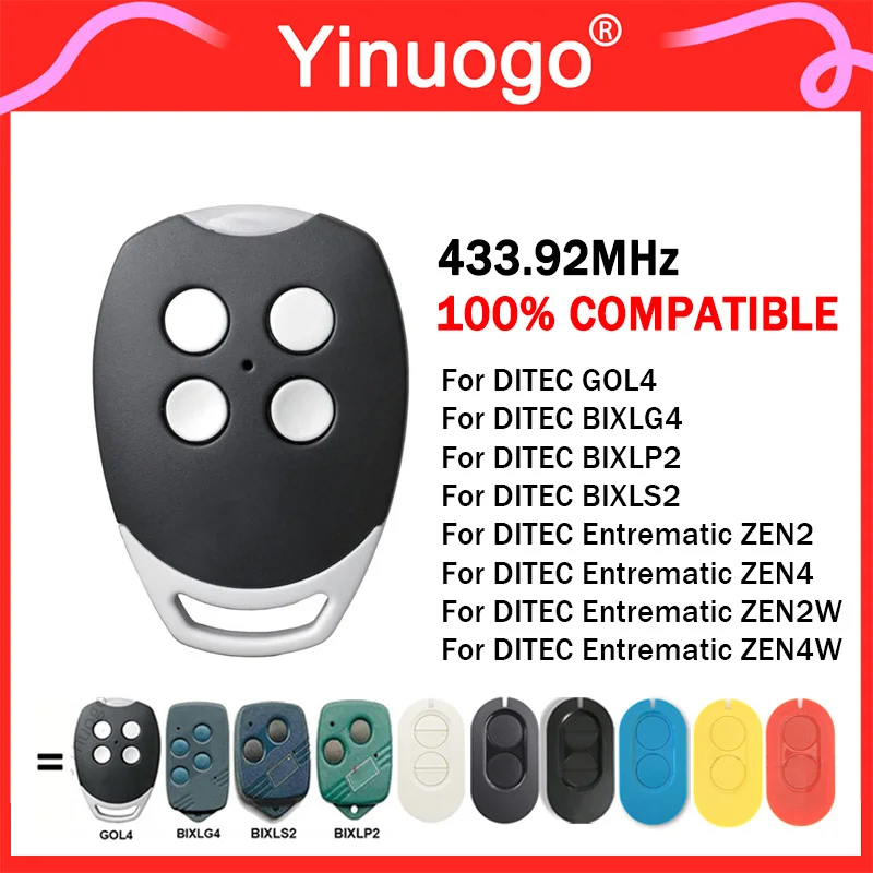 

DITEC GOL4 BIXLG4 BIXLP2 BIXLS2 Entrematic ZEN2W ZEN4W ZEN2 ZEN4 Garage Remote Control 433.92MHz Rolling Code Hand Transmitter