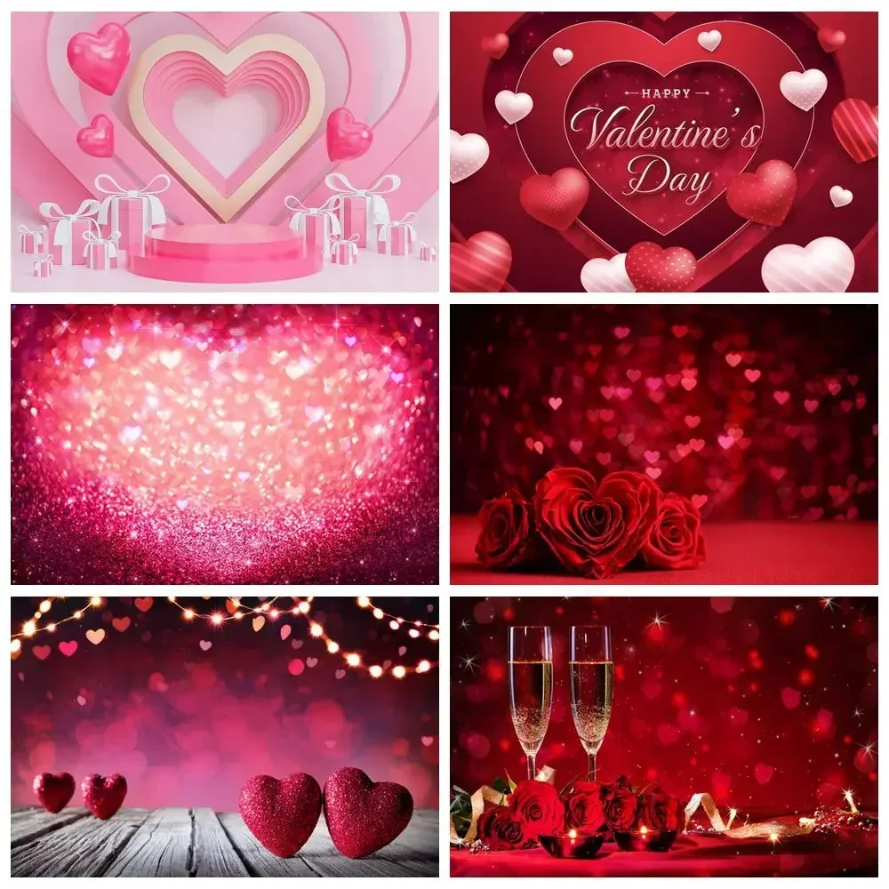 

MOON.QG Valentine's Day Photography Backdrop February 14 Red Love Heart Photo Studio Background Women's Birthday Party Back Drop