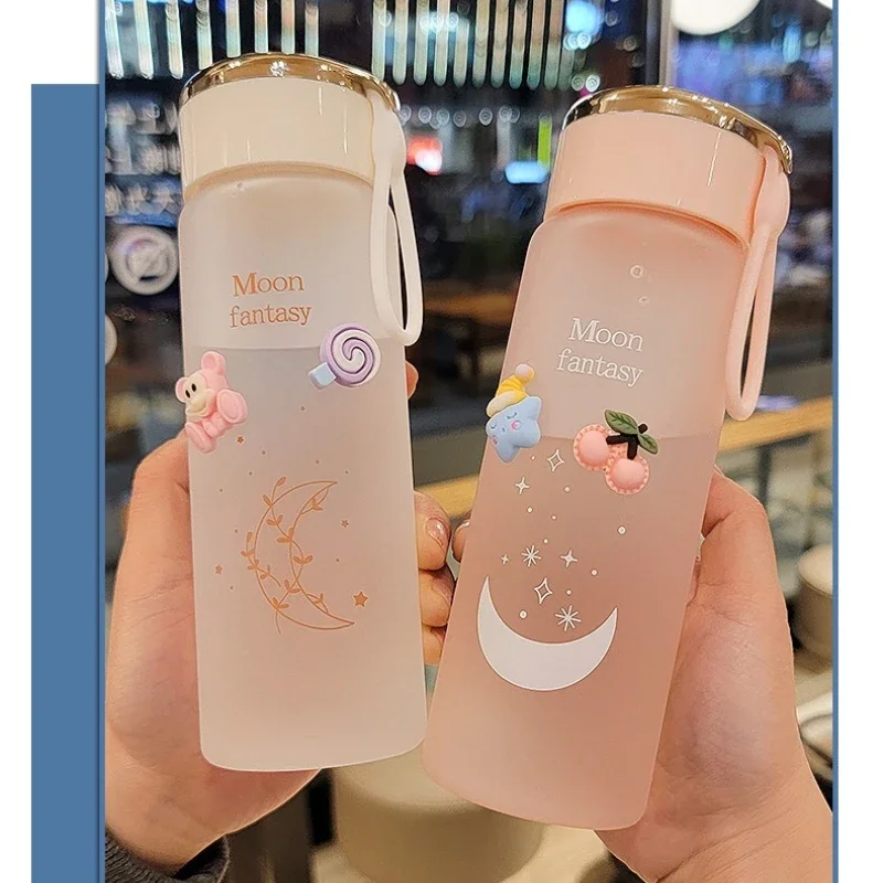 Kawaii 580ml Moon Fantasy Water Bottle With Straw Sport Plastic Portable Square Drinking Bottle For Girl Juice Tea Water Cups