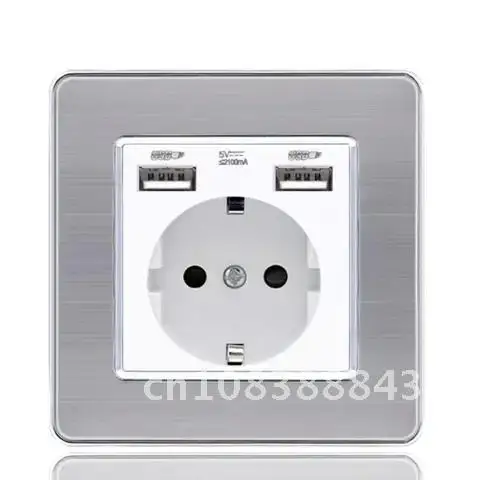 Wall USB Power Socket  Panel AC 110V-250V 16A Wall Embedded Double USB EU Standard Outlet Bedroom Socket 86mm*86mm