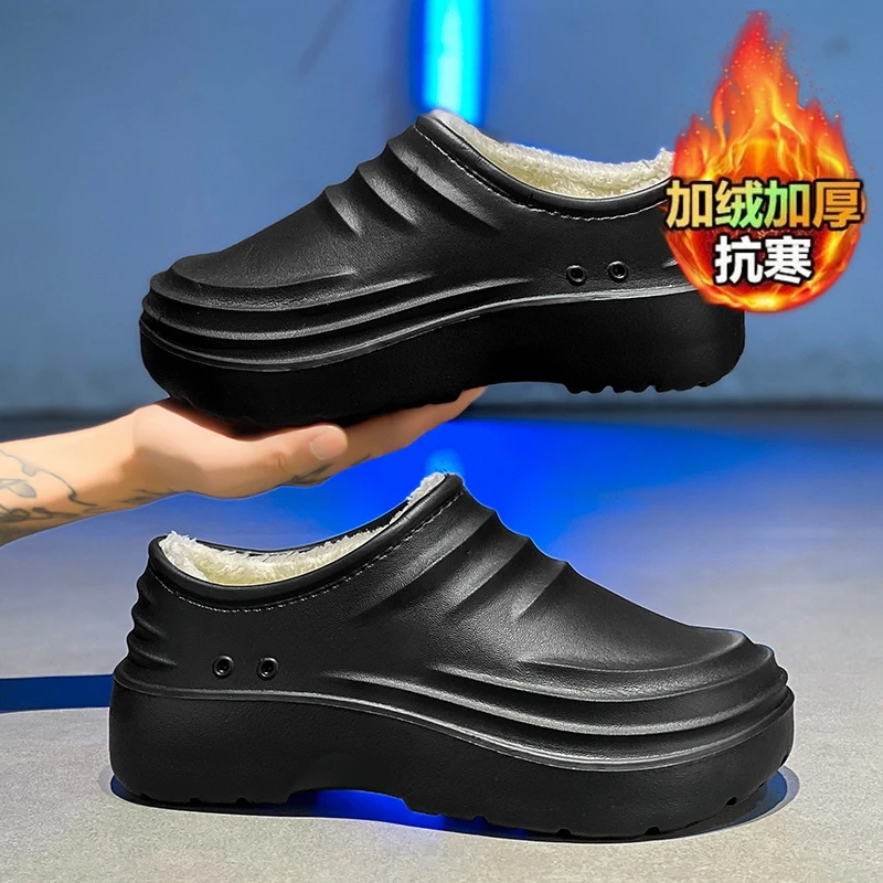 

Большие новые зимние мужские меховые тапочки, модные непромокаемые плюшевые хлопковые тапочки, домашняя теплая и удобная нескользящая домашняя обувь