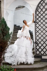 White Sheer Neck Maternity Dresses for Photo Shoot Full Sleeves Robe Puffy Mesh Pregnant Custom Made Prom Dress (NO Slip Dress)