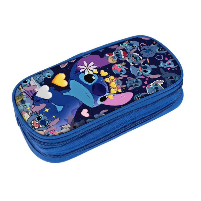 New Disney Stitch Large capacity Pencil Bag Case Anime Figure Double-layer multifunctional pen case students stationery kids Toy