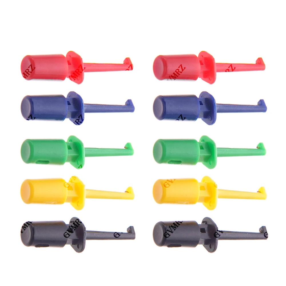 10PCS Flat Double Hook Test Clip Red/Yellow/White/Green/Blue Assorted Colors for Electronics Testing Component