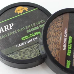 20m Carp Fishing Leader Line Lead Free Woven Leader Camo Green Non Lead Core 45LB Hair Rigs 12 Strand Braided Wires