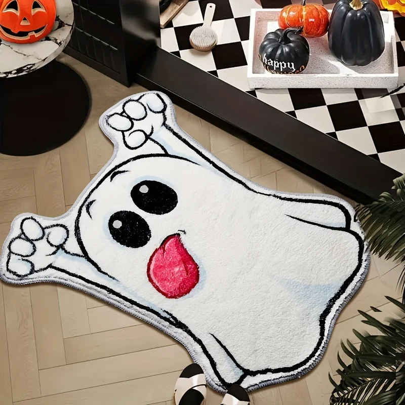 VIKAMA Halloween Ghost Alien Doormat Non Slip Plush Rug Absorbent Bathroom Floor Mat Living Room Bedroom Home Decor