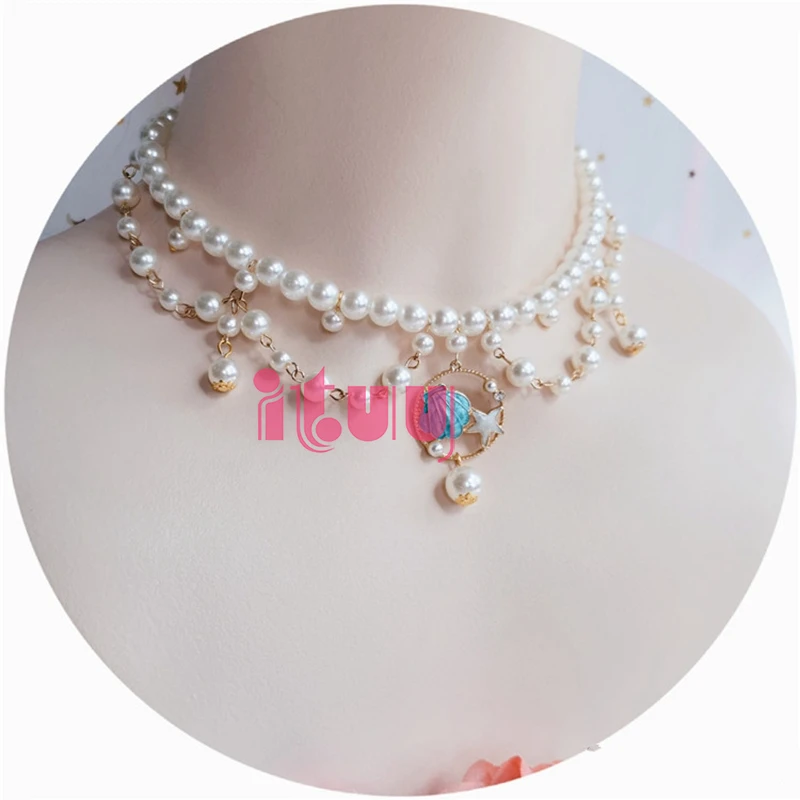 Handgemaakte Lolita Retro Barokke Edelsteen Ketting Oceaan Shell Hanger Parelsnoer Bruiloft Zoete Sleutelbeen Ketting Accessoire