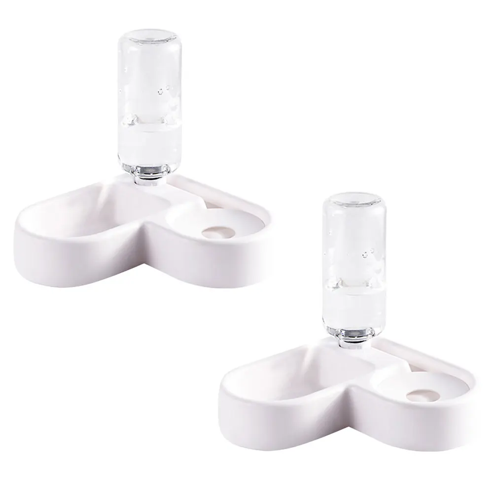 

2 pcs Automatic Water Dispenser For Pets Smooth Round Design No Residue Anti-Slip Pet Feeder Bowl Double Container Dog Cat