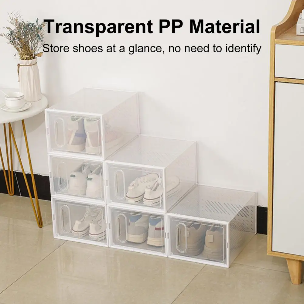 Shoe Storage Box Transparent Square Shape Stackable Large Space Store Shoes Breathable Shoe Organizer