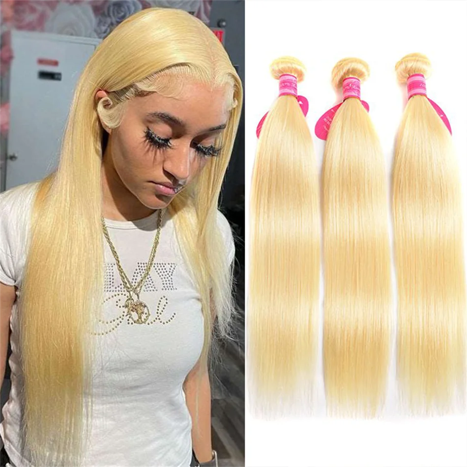 

613 Honey Blonde Color Straight Hair Bundles Brazilian Hair Weave Bundle Remy Human Hair 1 3 4 Bundles 30'' Weaving Extensions