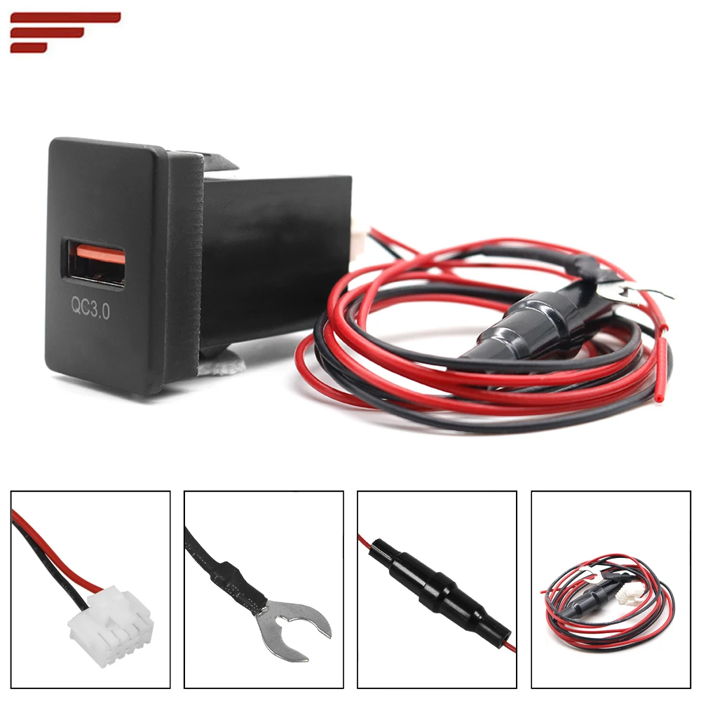 

Juren 1pcs USB Car Charger QC3.0 USB Car Charger Socket 12V 24V Phone Charge Power Adapter for Toyota TS-02-U