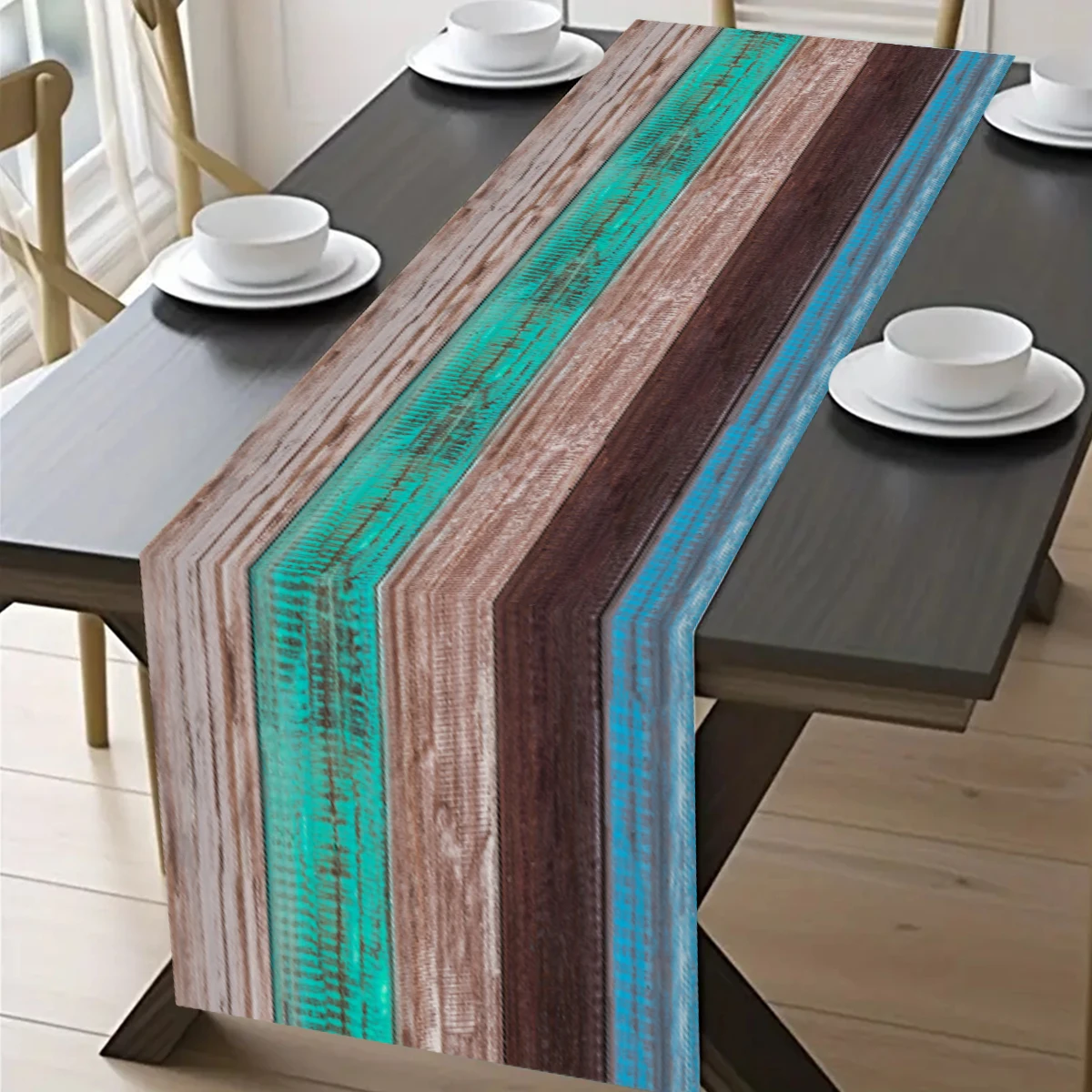 35x180cm Wood Texture Table Runner PVC Rustic Dining Table Decorations For Wedding Party Coffee Hotel Home Decor Table