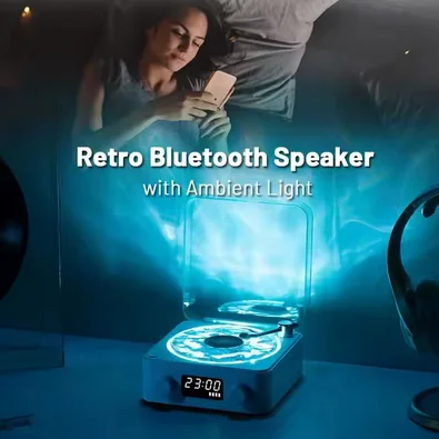 Imagen 2 del producto Reproductor de vinilo The Waves, Altavoz Bluetooth con ruido blanco, tocadiscos Retro, ayuda para dormir, altavoz en forma de Vitrola con luz RGB
