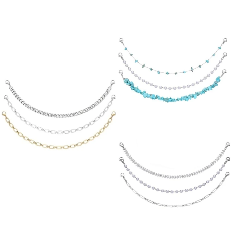 3 Pcs Turquoise Charm Chain for Hats Easy to Attach Sturdy Pearls and Metal Caps Accessories for Parties and Casual Wear