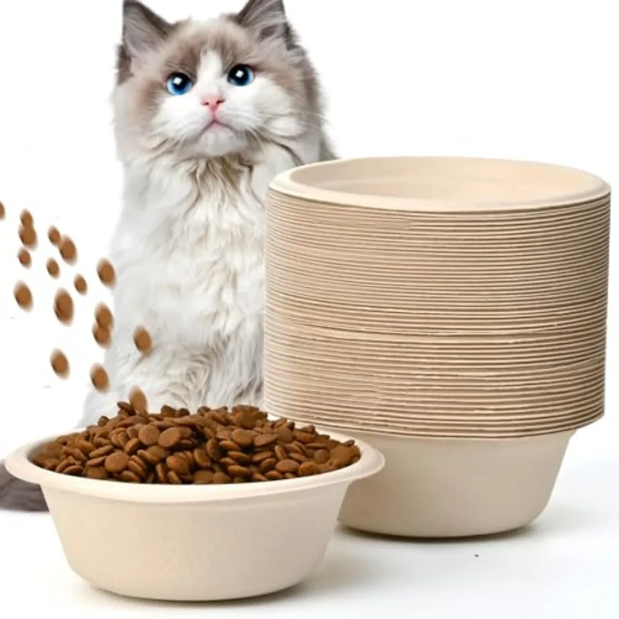 Disposable Cat Food Bowls Pack Paper Cat Bowls 12 Oz Travel Feeding Bowl for Small Dog Kittens Puppies, Wet and Dry Food