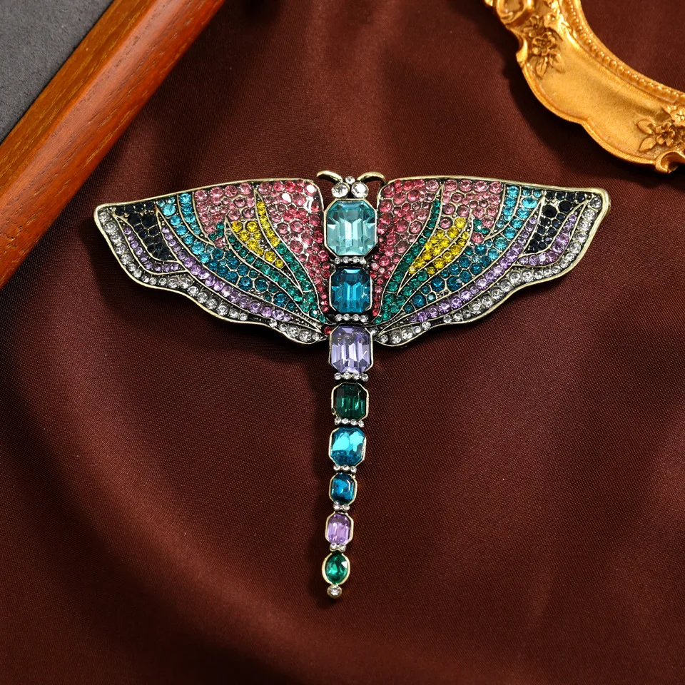 Vintage Crystal Dragonfly Brooches for Women Large Insect Brooches Pins Dress Coat Accessories Jewelry Gift Female Corsage