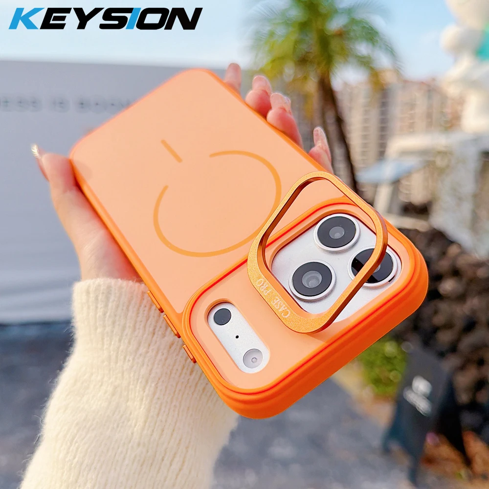 

KEYSION Matte Skin Feel Lens Stand Phone Case for Magsafe for iPhone 17 Pro Max Air Magnetic Wireless Charging Shockproof Cover
