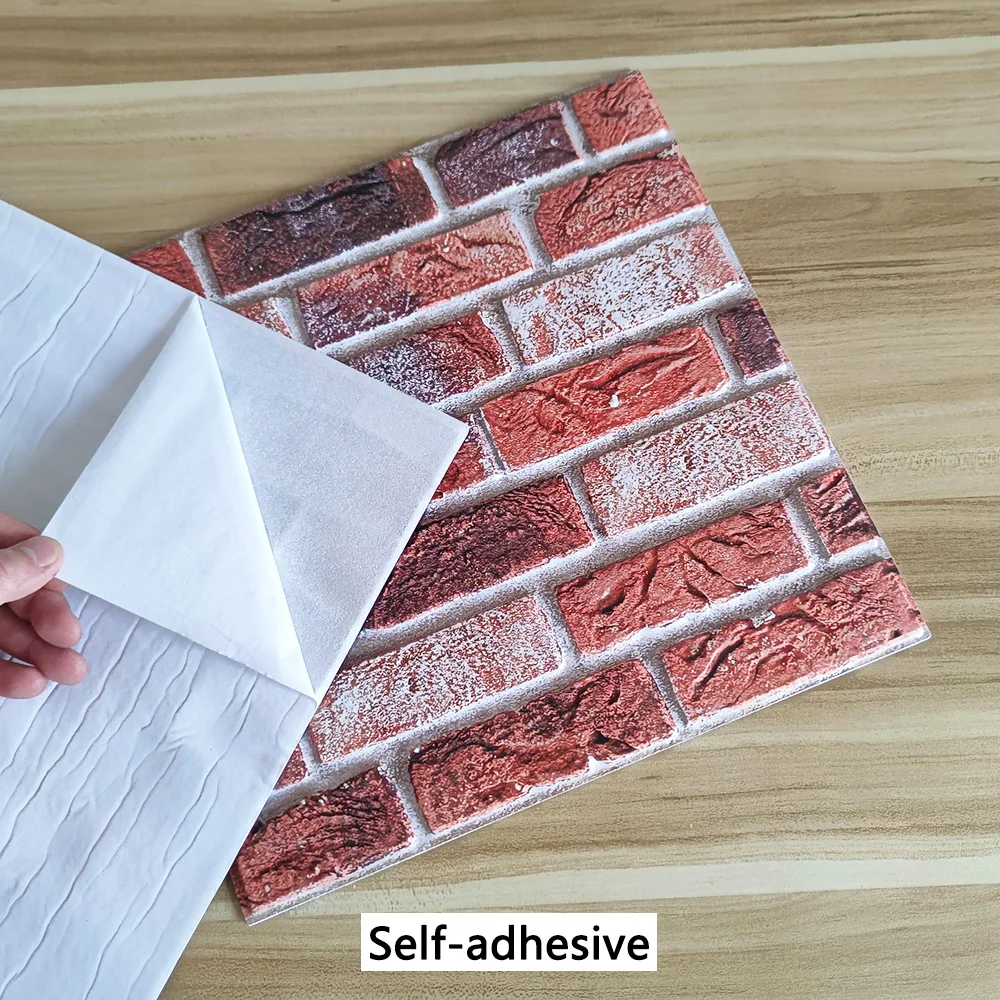5PCS 10PCS of Red and White Brick Pattern Self-adhesive Wall Sticker,Peel And Stick,PVC Material,Wall Ceramic Tile Decoration
