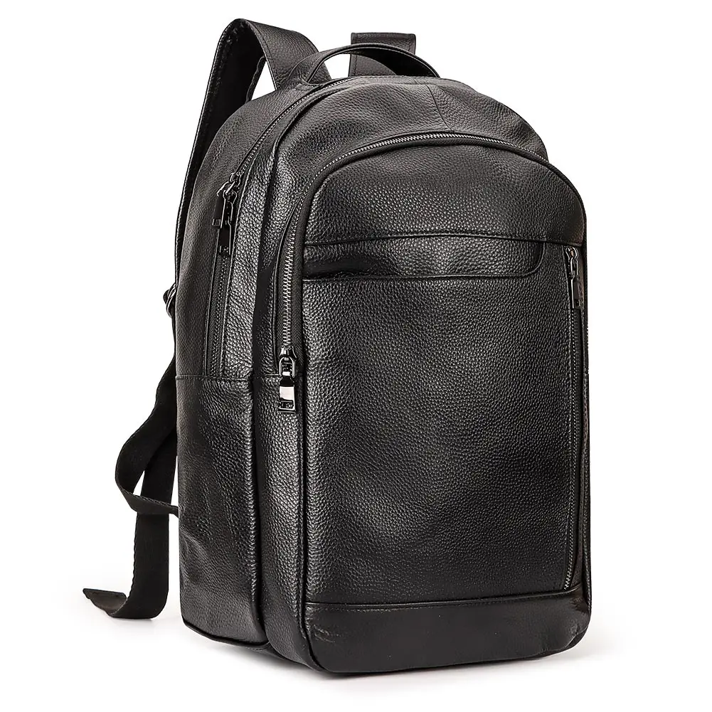 HUMERPAUL High Quality Fashion Genuine 15.6 Inch Leather Backpack Laptop Men Bagpack Student School Bag Backpack Knapsack Black