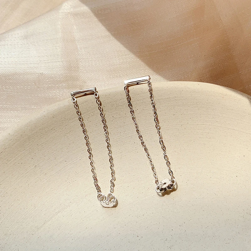 VENTFILLE 925 Sterling Silver  Double Chain Tassel Stud Earrings For Women Minimalist Birthday Gift Party Jewelry 2021 New