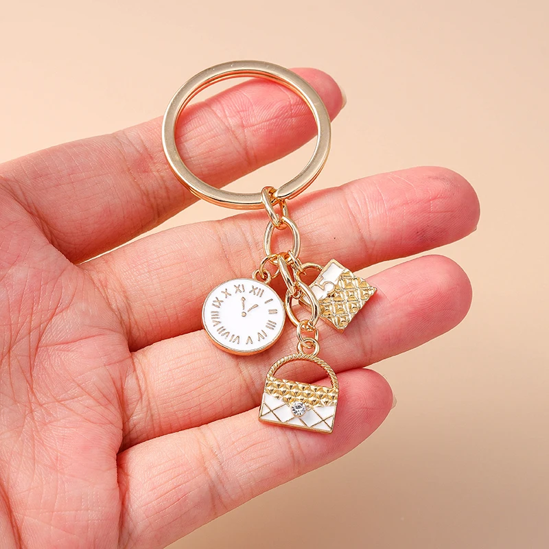 Modische Blumen-Schlüsselanhänger Emaille-Uhr Taschenanhänger Schlüsselringe für Frauen Männer Auto-Schlüssel Handtaschen-Schlüsselketten Zubehör DIY Geschenke – Detail 3